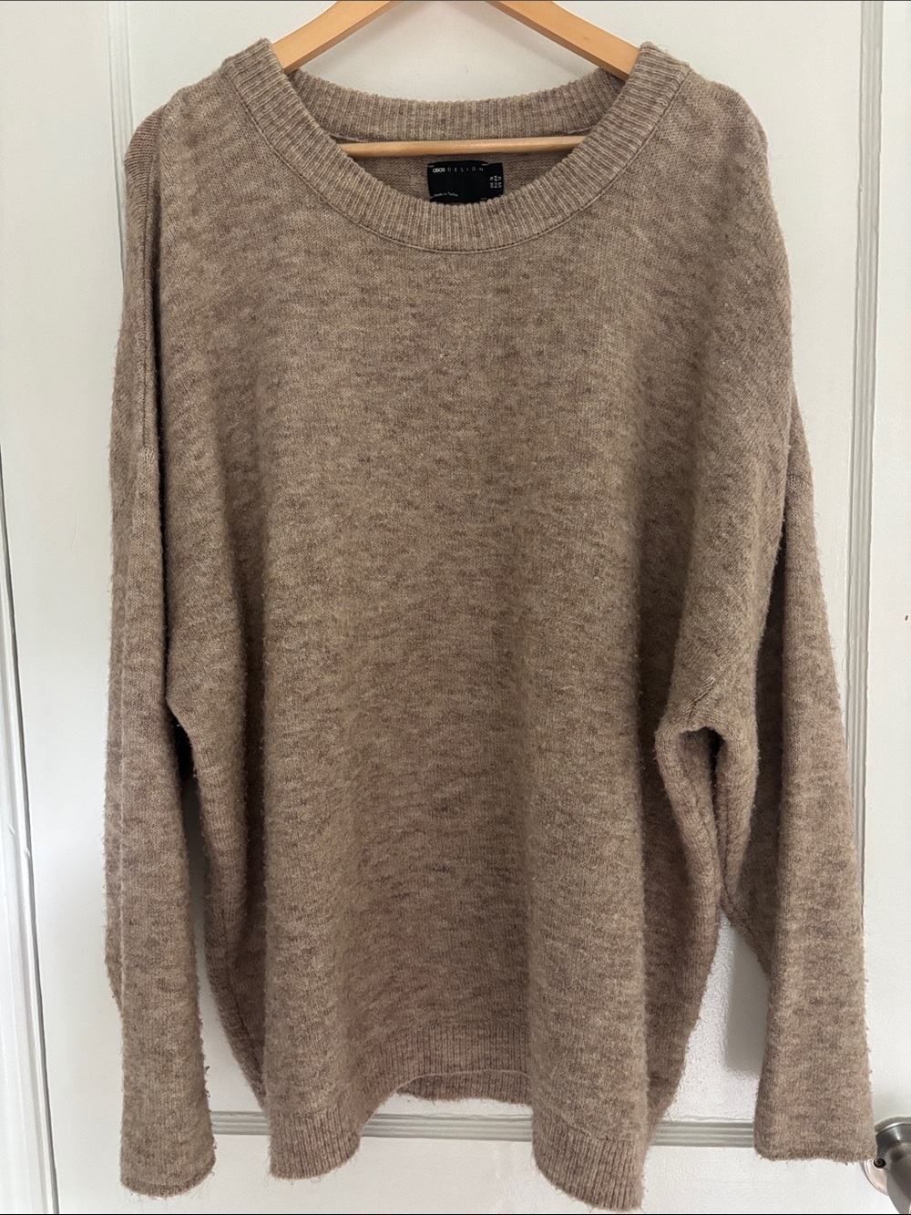 ASOS Design Cozy Neutral Relaxed Fit Oversized Beige Crewneck Sweater size 12